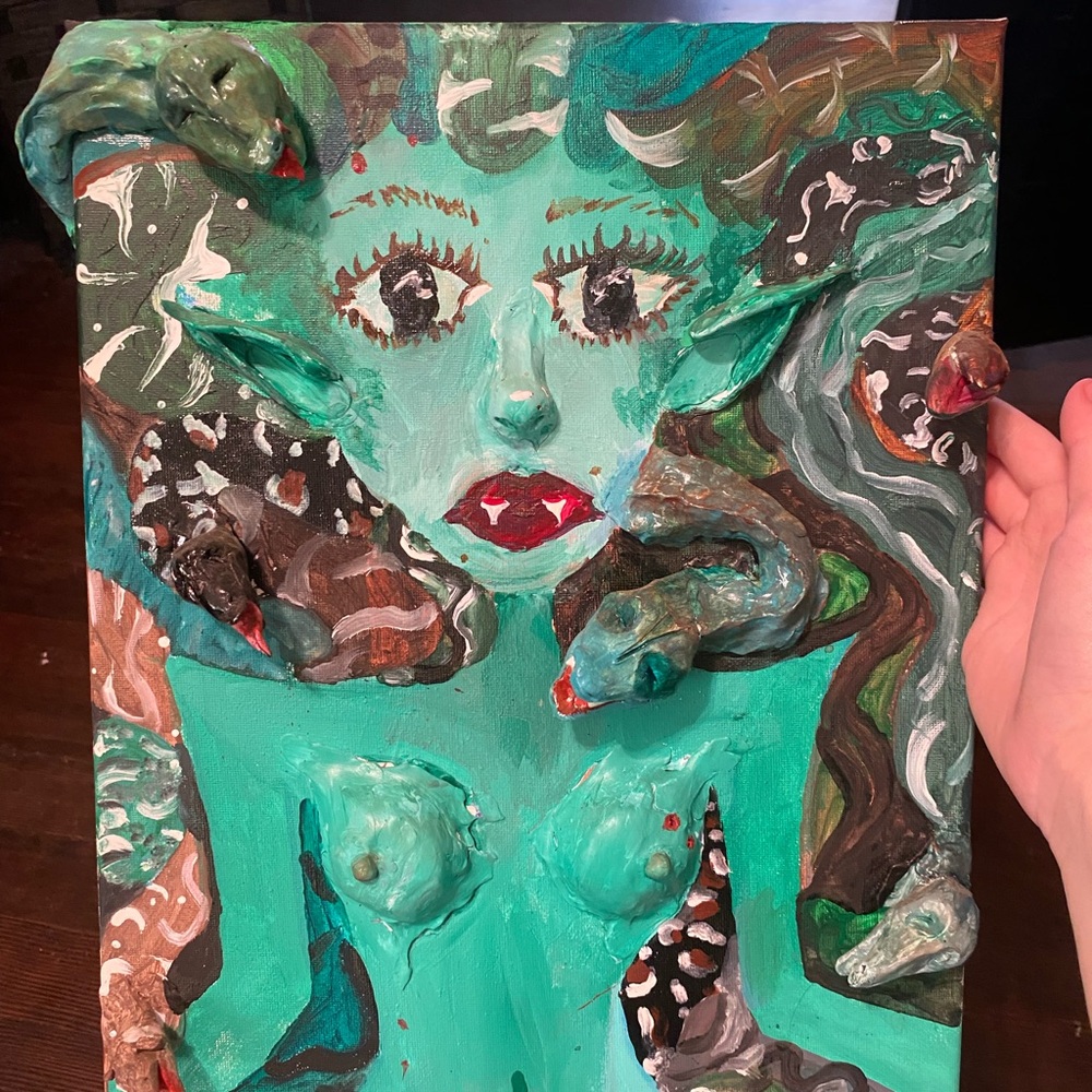 3D Medusa Art Canvas - Green and Brown